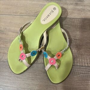 George Women's Sandals - Green with Floral Accents